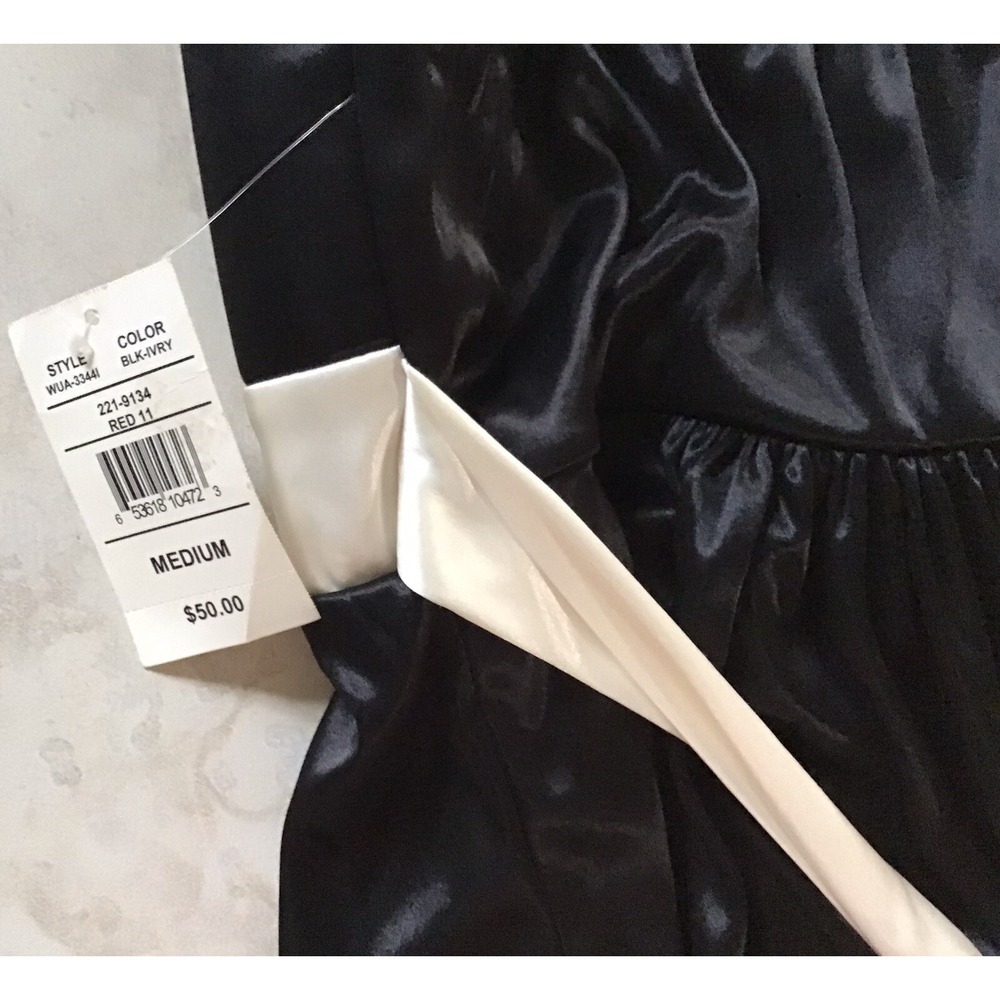 RUBY ROX M Black Satin Dress Bubble Hem Spaghetti Strap Glam Quiet Luxe Feminine - Picture 9 of 11